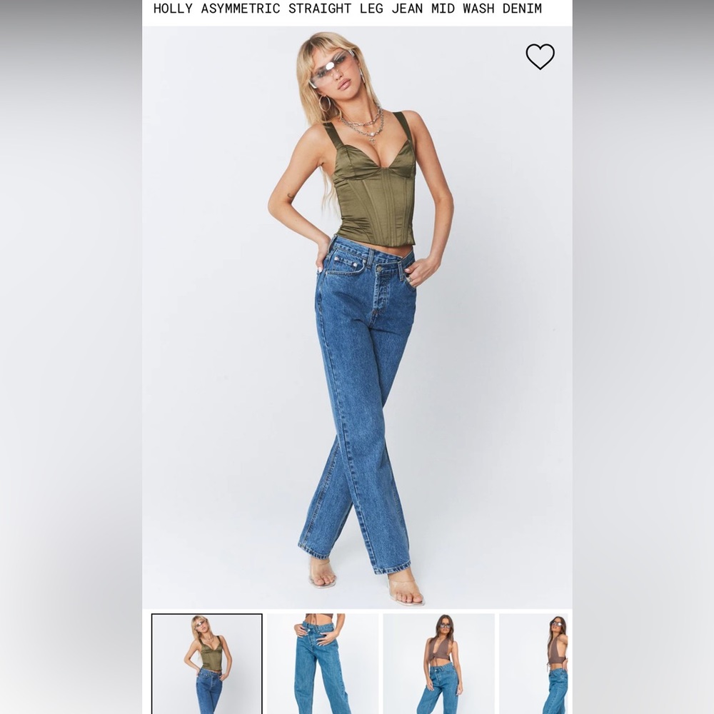 Princess Polly holly asymmetric straight leg mid wash jeans